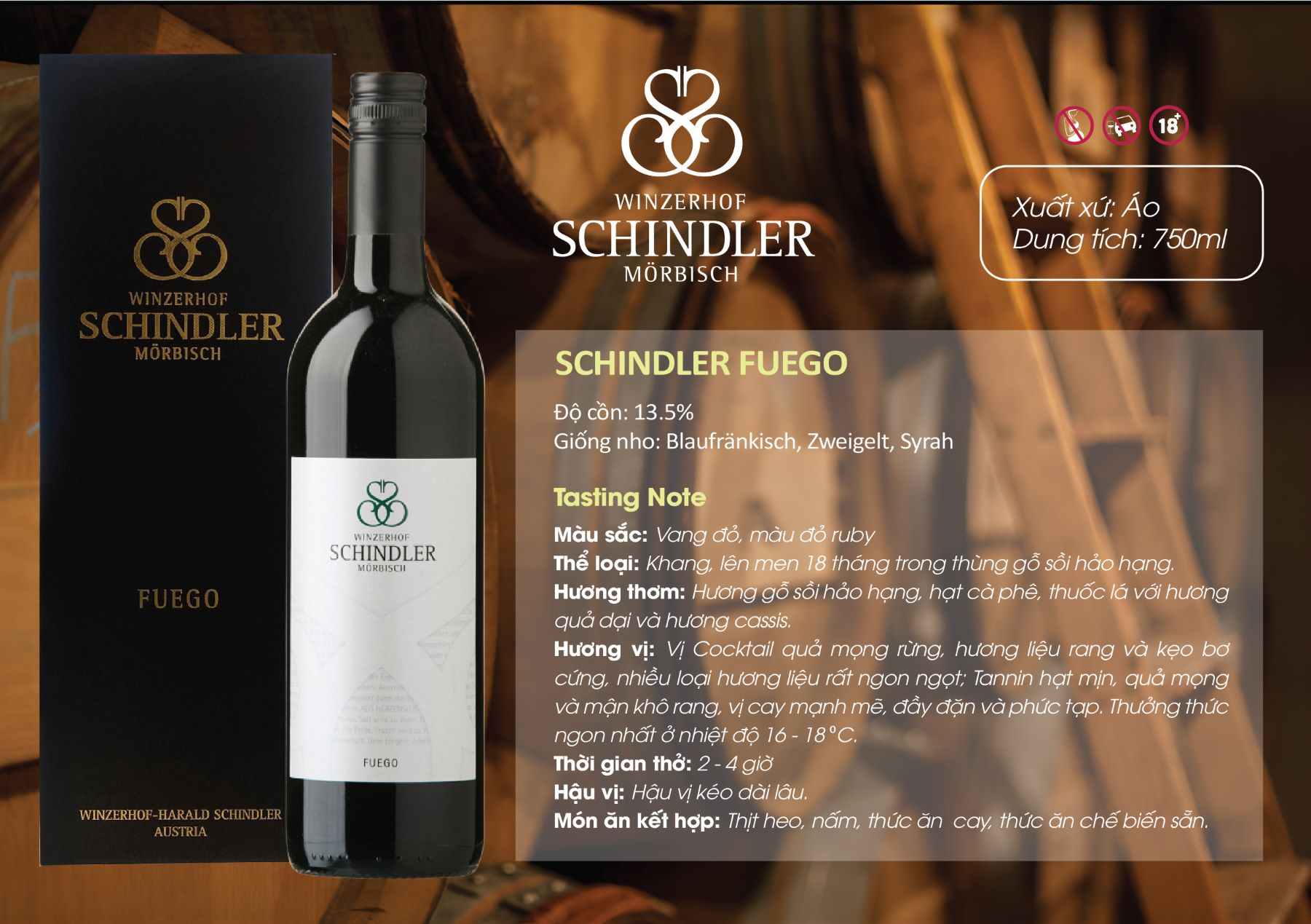 Thông tin về rượu vang đỏ Winzerhof Schindler, Fuego